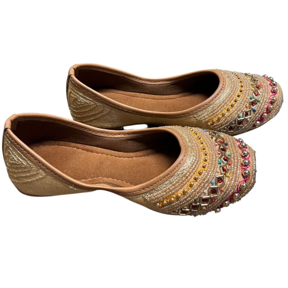Unbranded Punjabi Jutti for Girls - Indian Shoes - Ethnic Gold Jutti Sz 3
